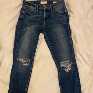 Frame Skinny raw edge blue denim jeans size 26